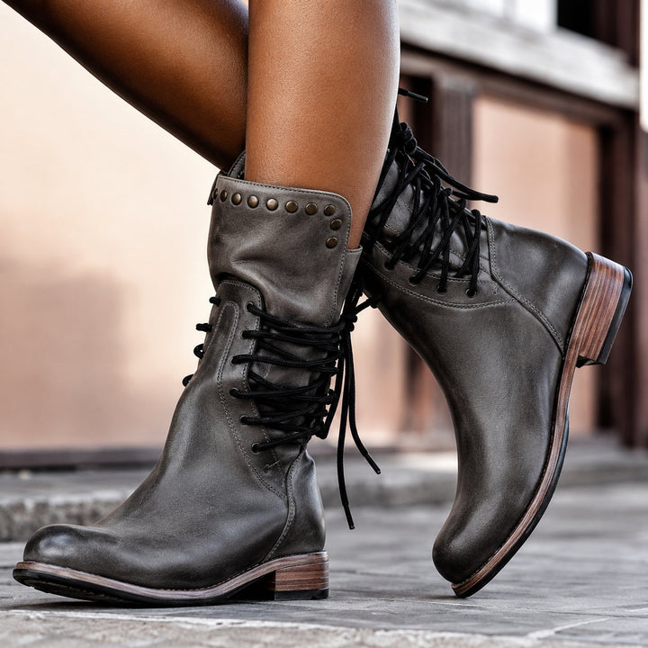 Chelsey | Fleece-Lined Cross-Tied Biker Boots