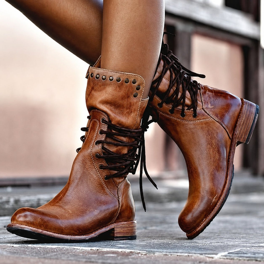 Chelsey | Fleece-Lined Cross-Tied Biker Boots
