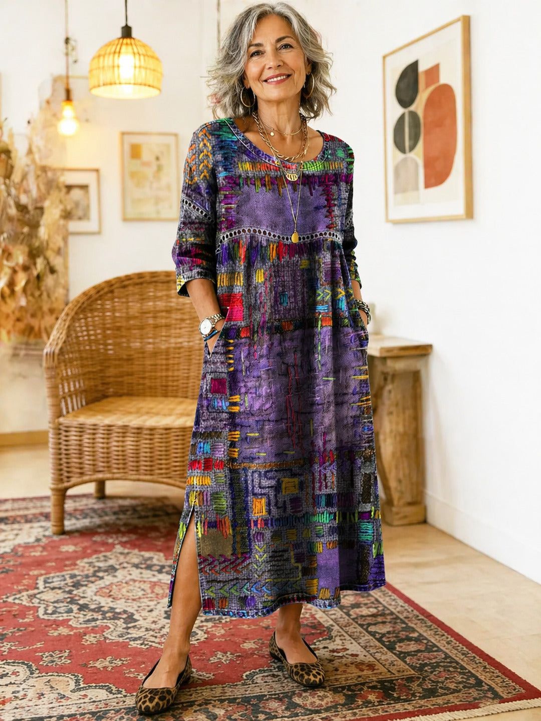 Marcelle | Printed Dress with Ethnic Patchwork