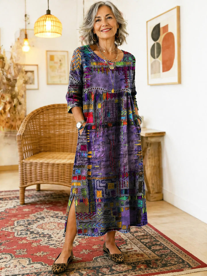 Marcelle | Printed Dress with Ethnic Patchwork