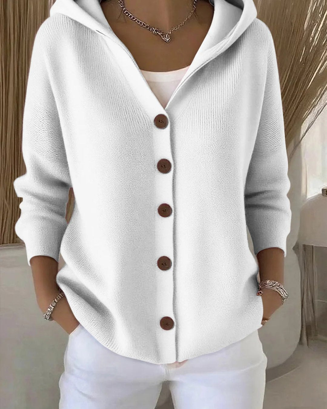 Romilly | Hooded Button-Up Knit Cardigan