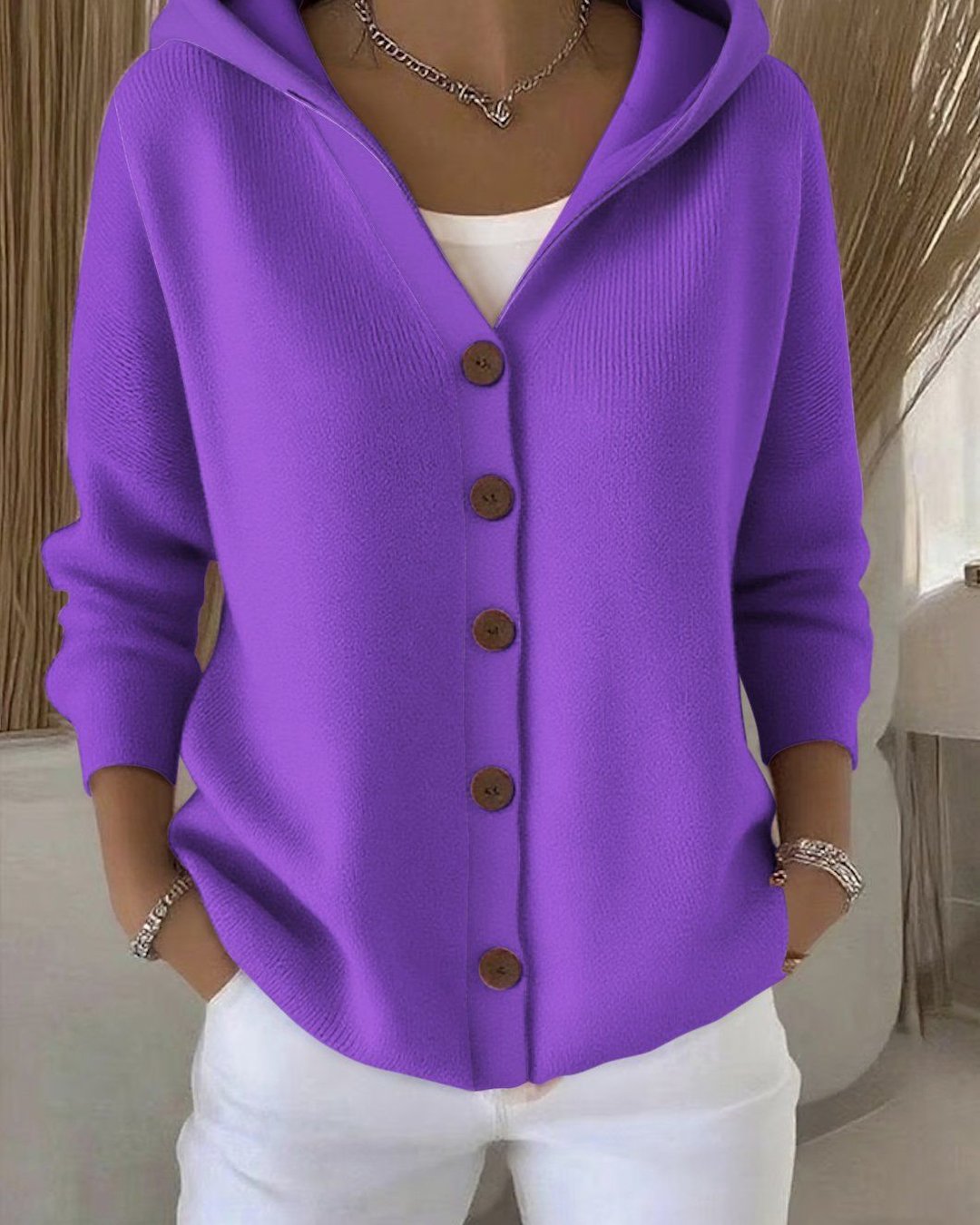 Romilly | Hooded Button-Up Knit Cardigan