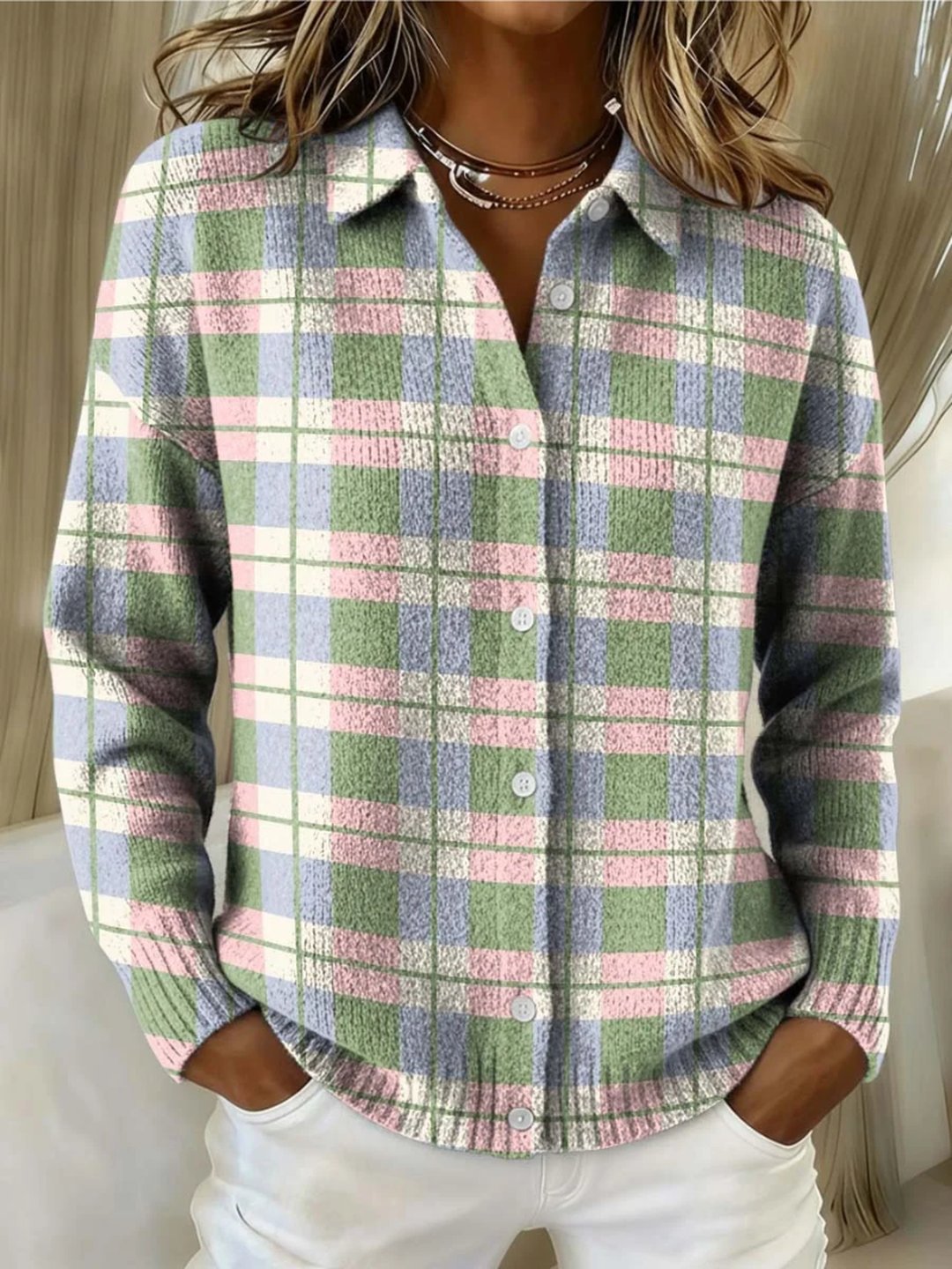 Chastity | Pastel Plaid Button Cardigan