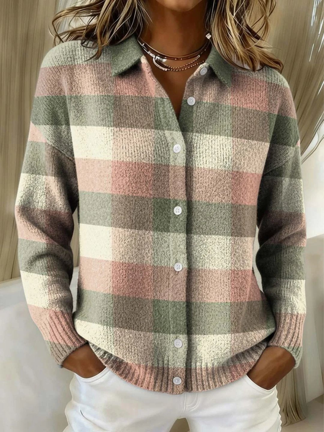 Deann | Pastel Plaid Knit Cardigan