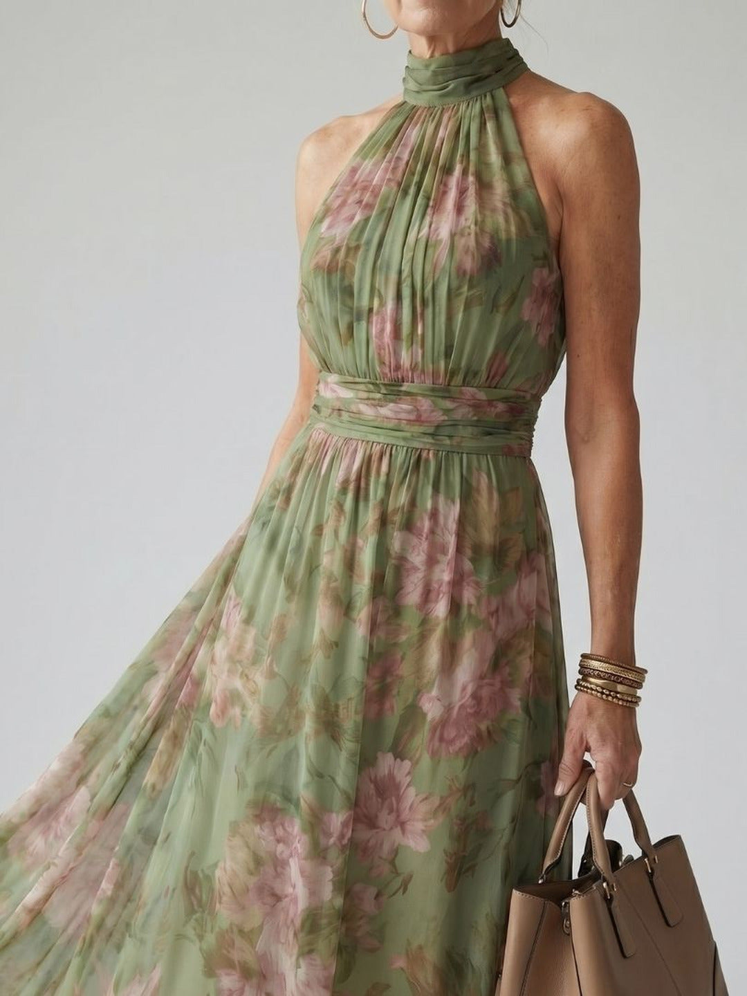Micheline | Gathered Halter Midi Dress