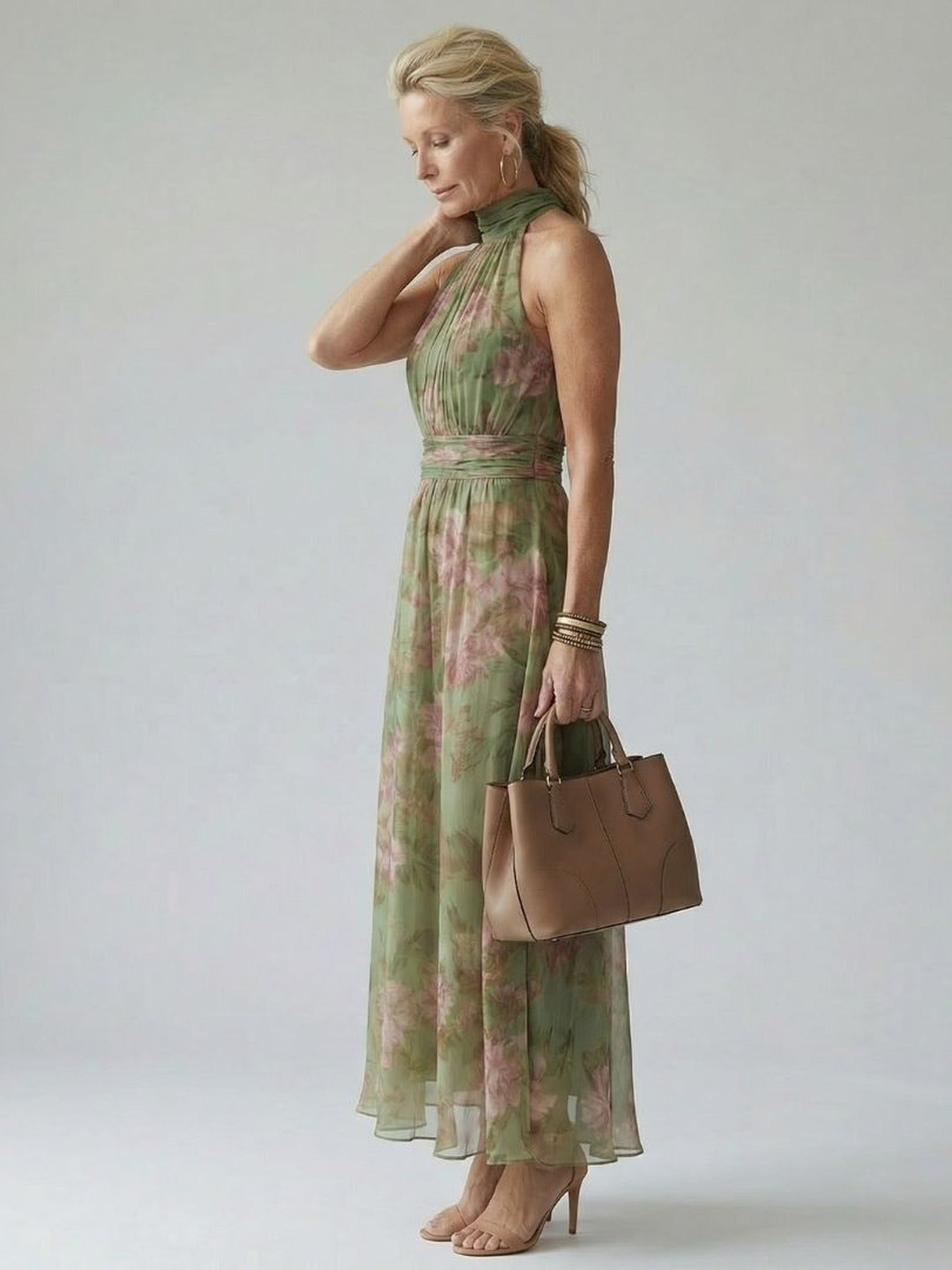 Micheline | Gathered Halter Midi Dress
