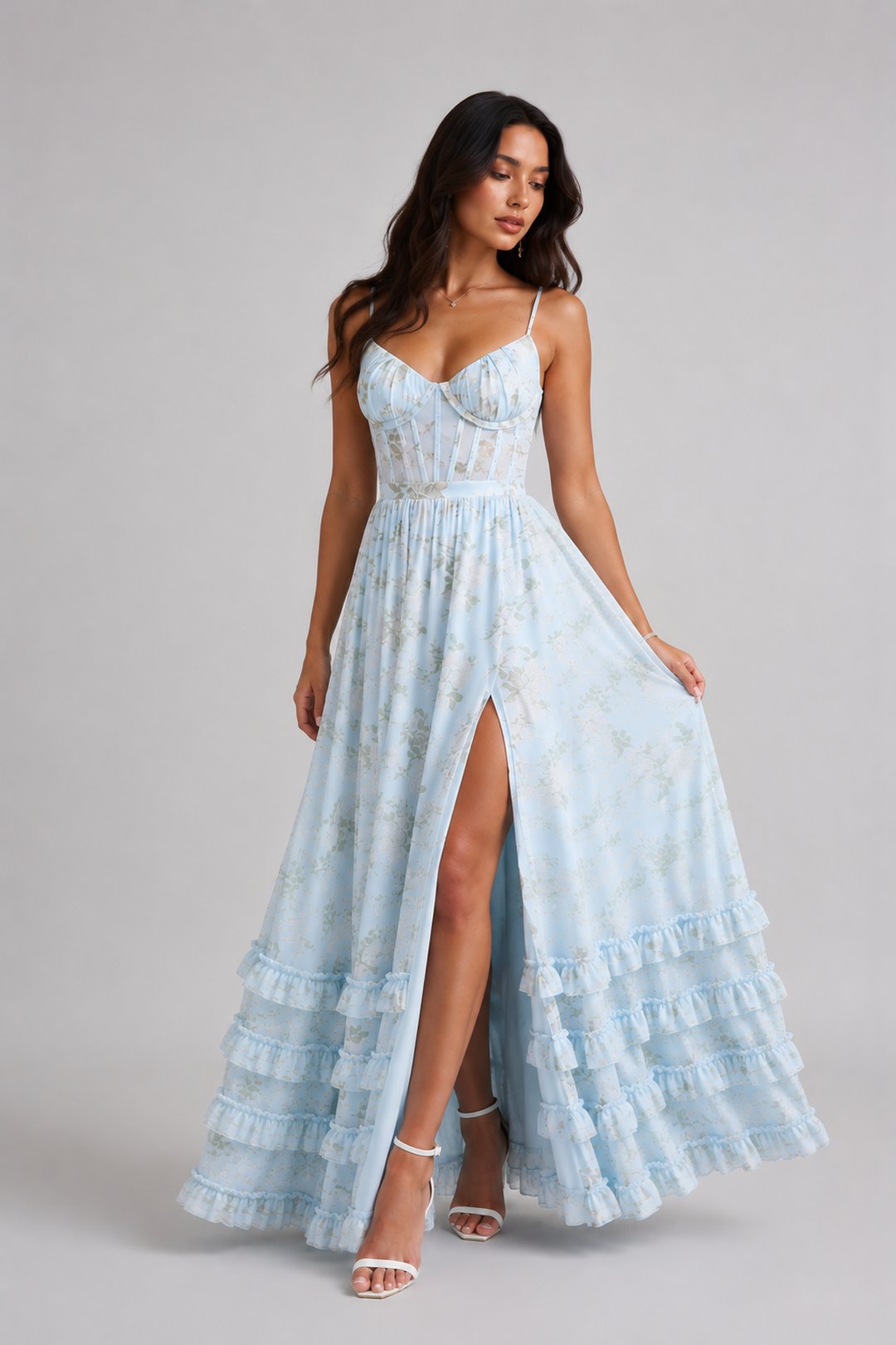 Ruthie | Floral Print Ruffled Maxi Dress