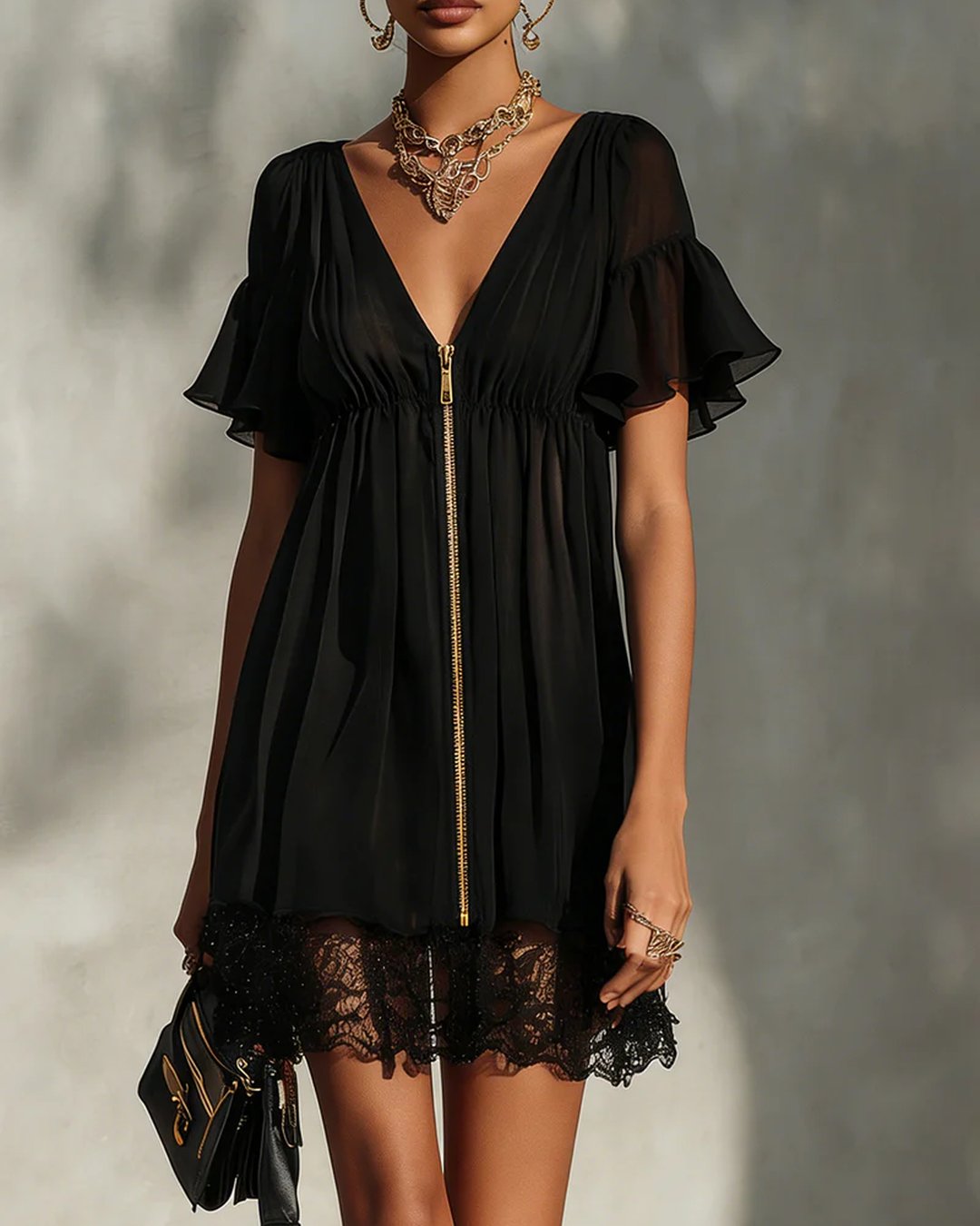 Olivetta | Zip-Front Lace Mini Dress