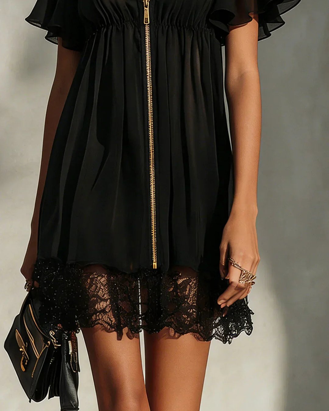 Olivetta | Zip-Front Lace Mini Dress