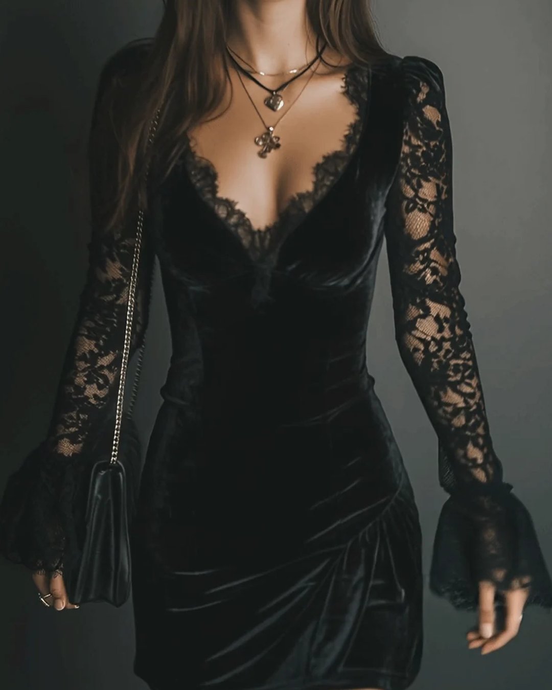 Robina | Velvet and Lace Mini Dress