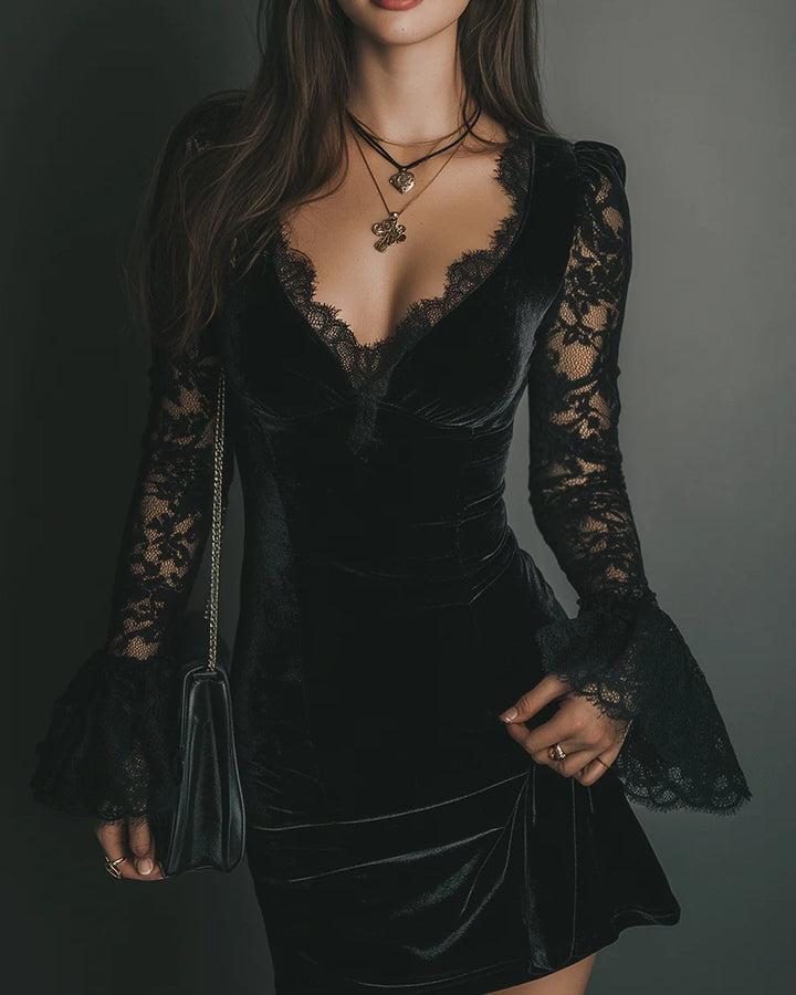 Robina | Velvet and Lace Mini Dress