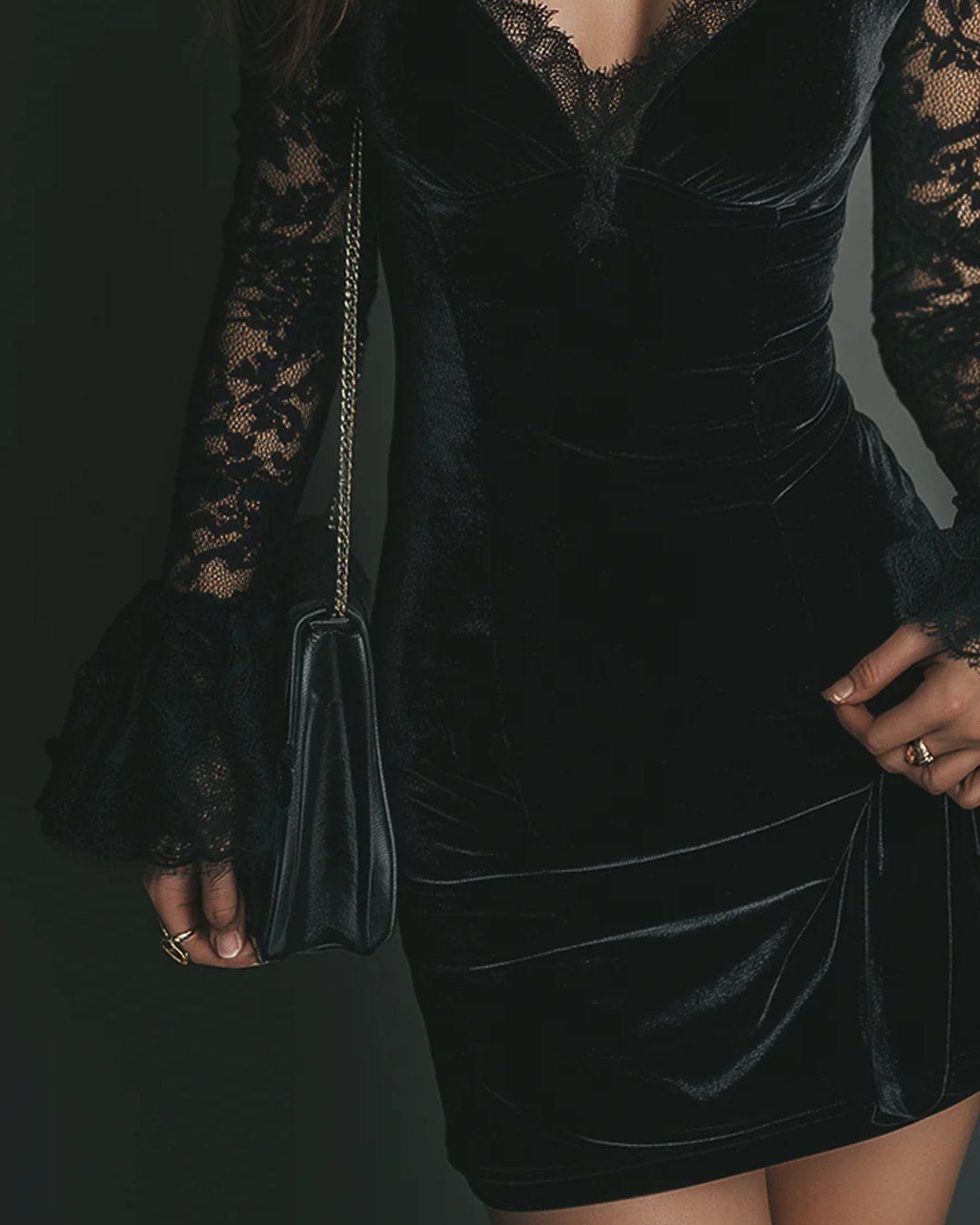 Robina | Velvet and Lace Mini Dress