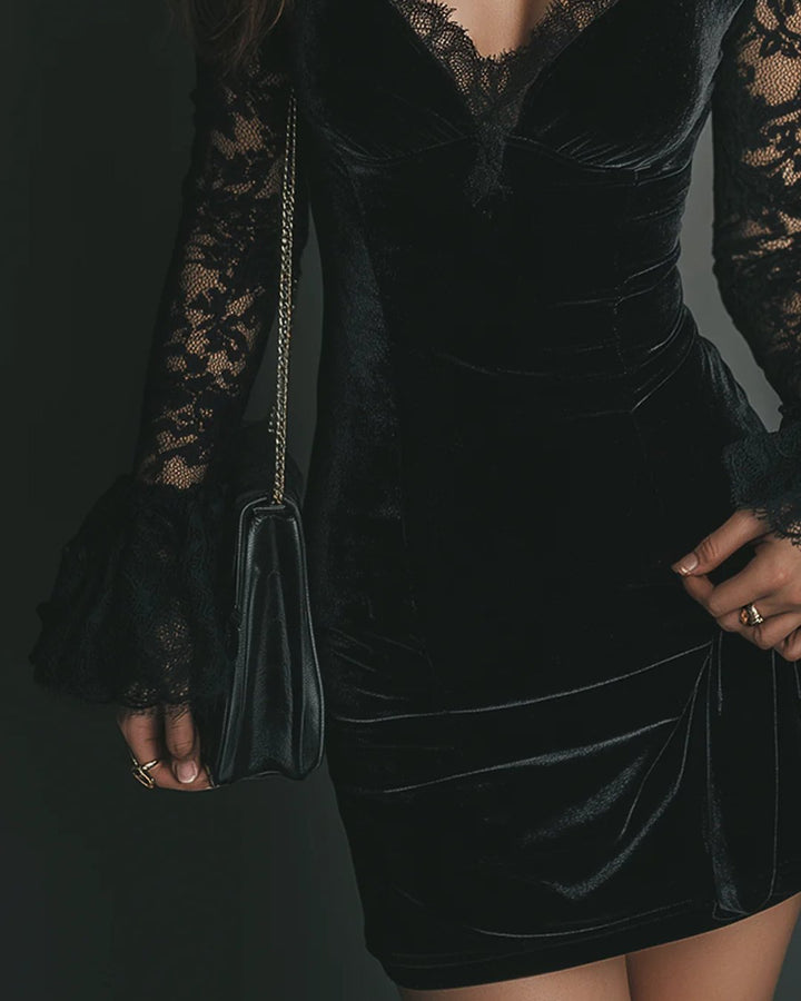Robina | Velvet and Lace Mini Dress