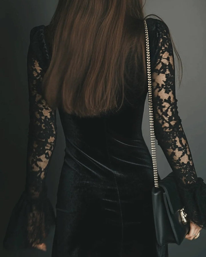 Robina | Velvet and Lace Mini Dress