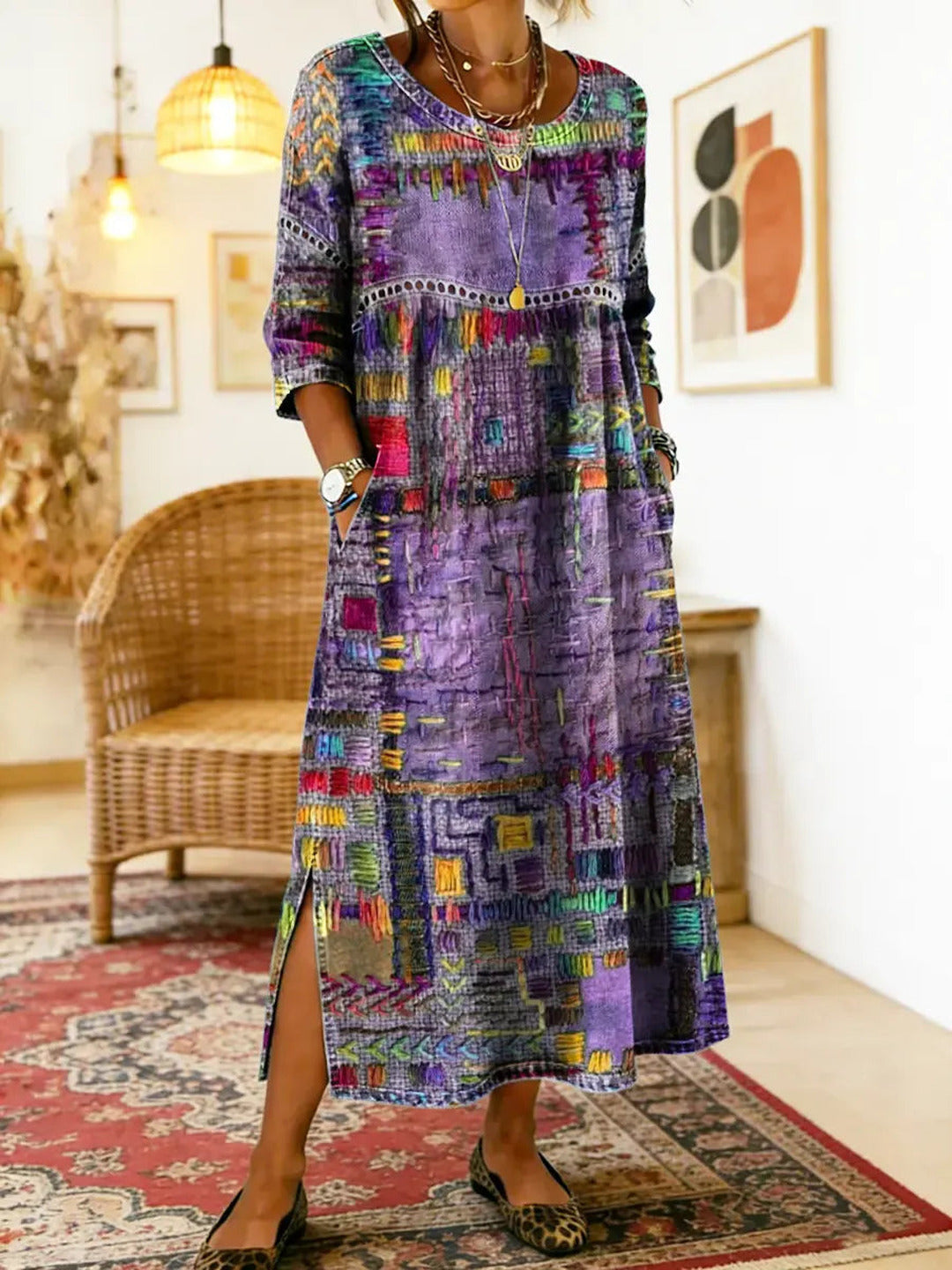 Marcelle | Printed Dress with Ethnic Patchwork