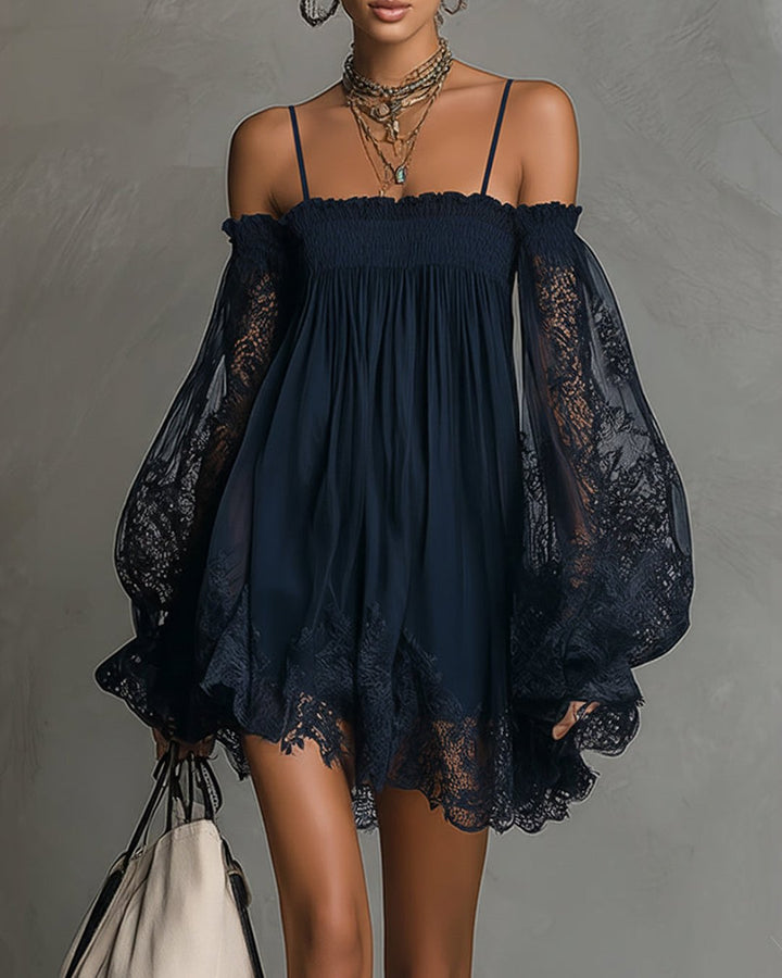 Orabella | Navy Lace Chiffon Mini Dress