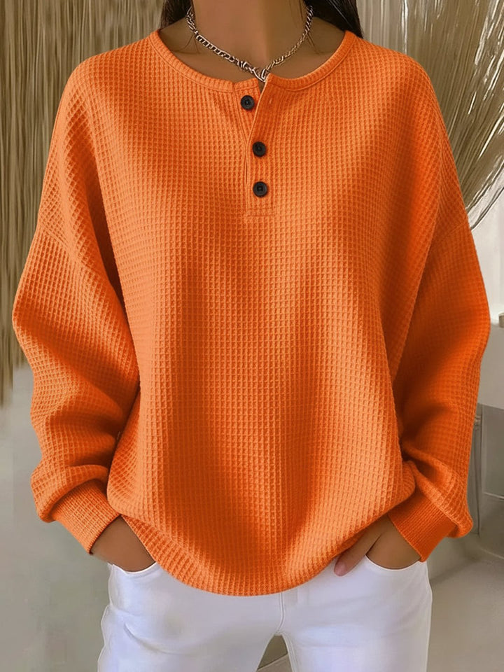 Zora | Cozy Waffle Henley Sweatshirt