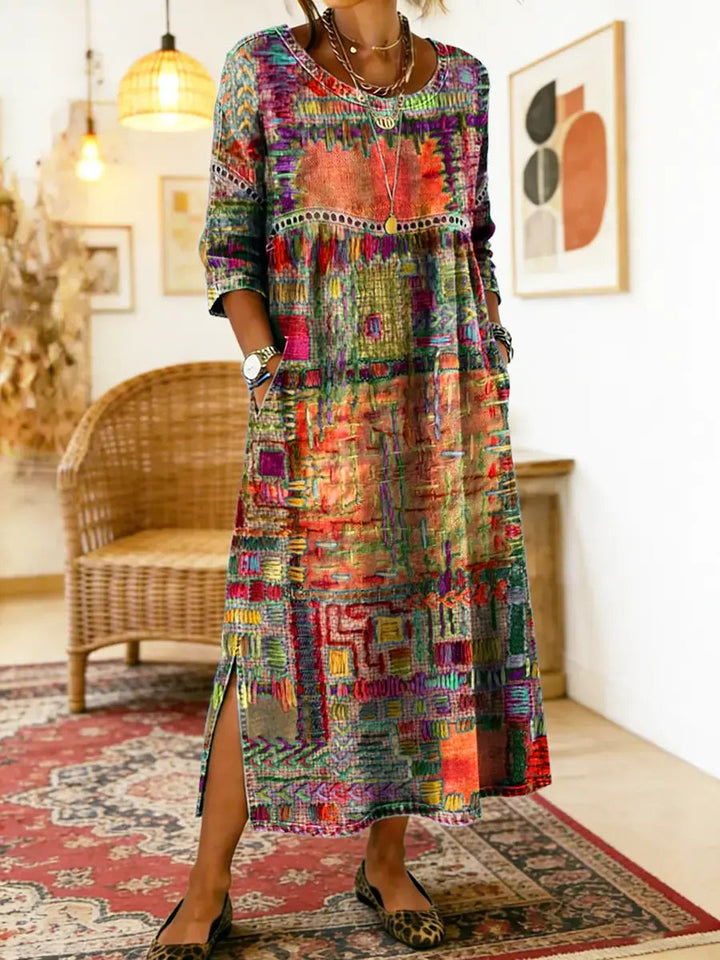 Marcelle | Printed Dress with Ethnic Patchwork