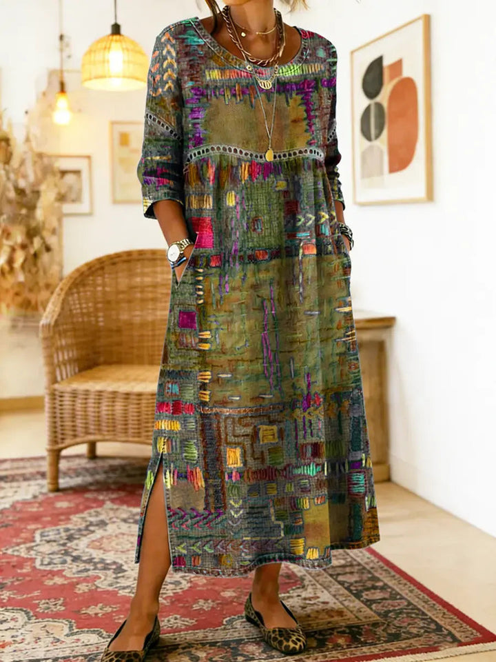 Marcelle | Printed Dress with Ethnic Patchwork