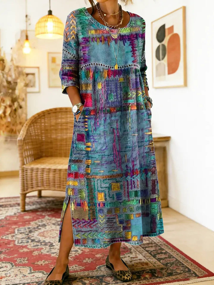 Marcelle | Printed Dress with Ethnic Patchwork
