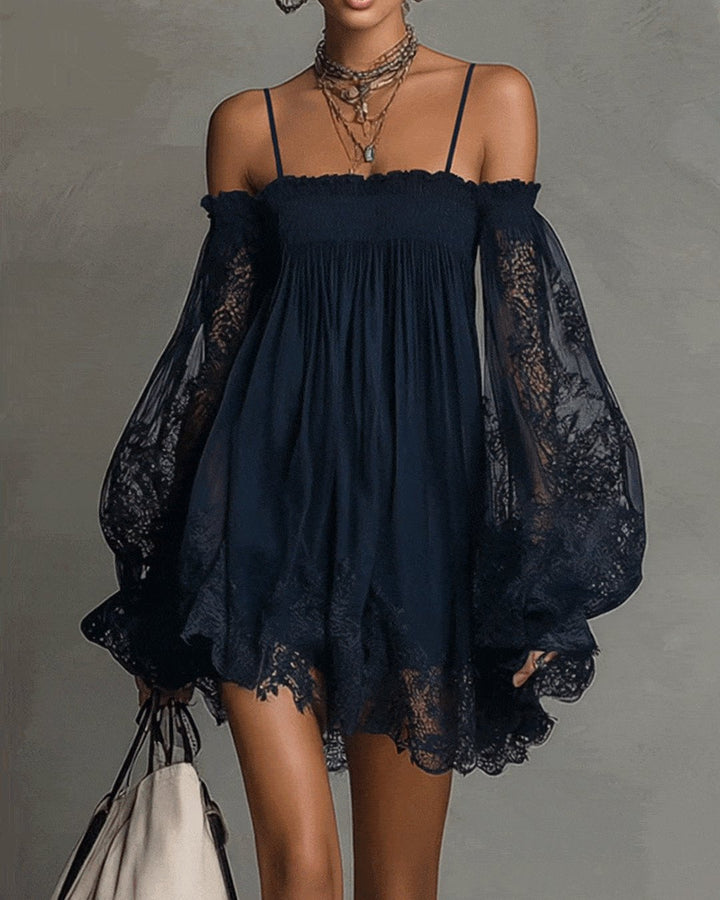 Orabella | Navy Lace Chiffon Mini Dress
