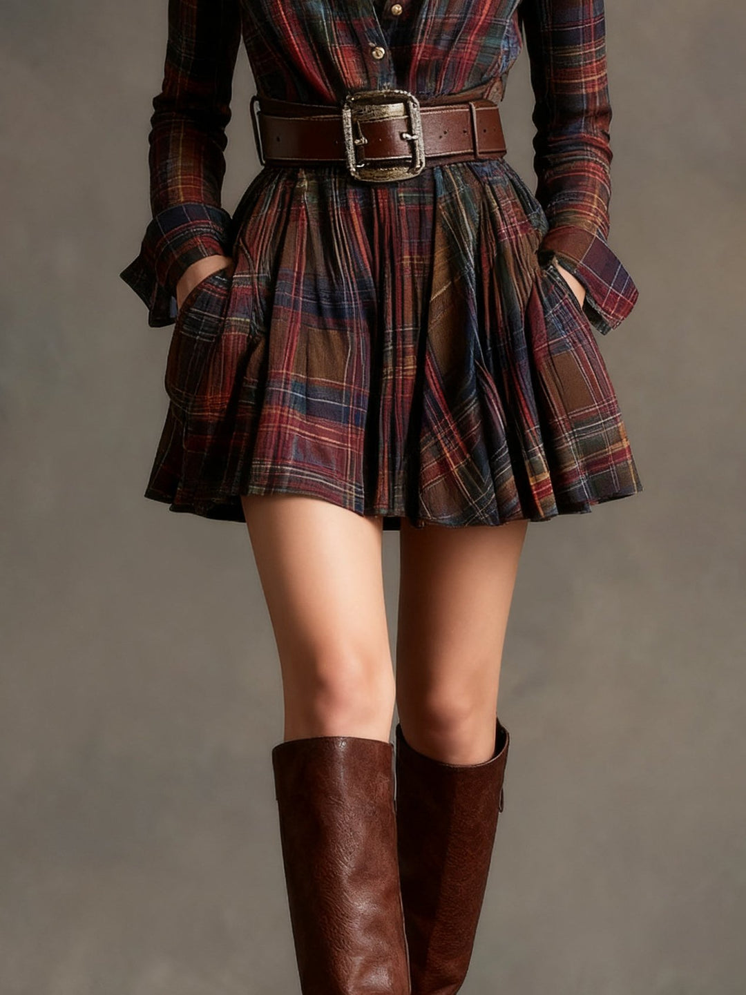 Noeline | Red and Brown Checked Mini Dress