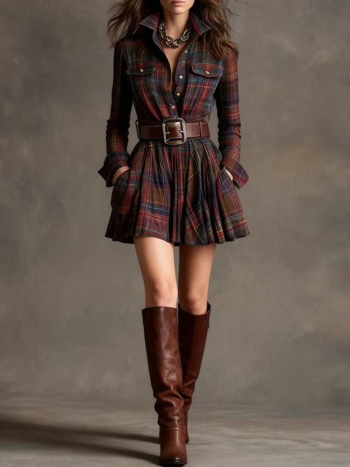 Noeline | Red and Brown Checked Mini Dress