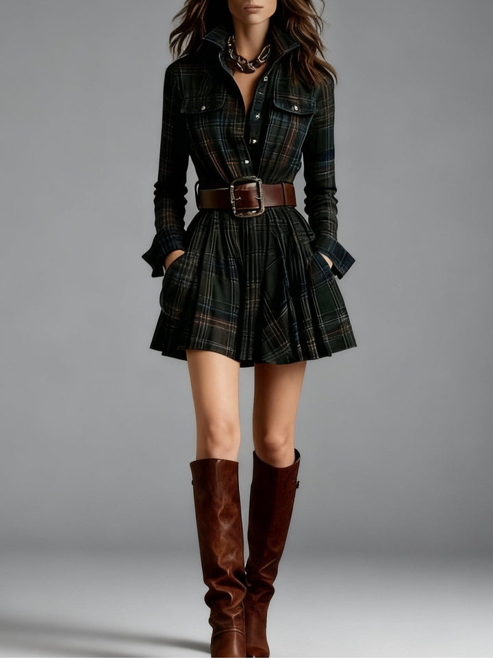 Noeline | Red and Brown Checked Mini Dress
