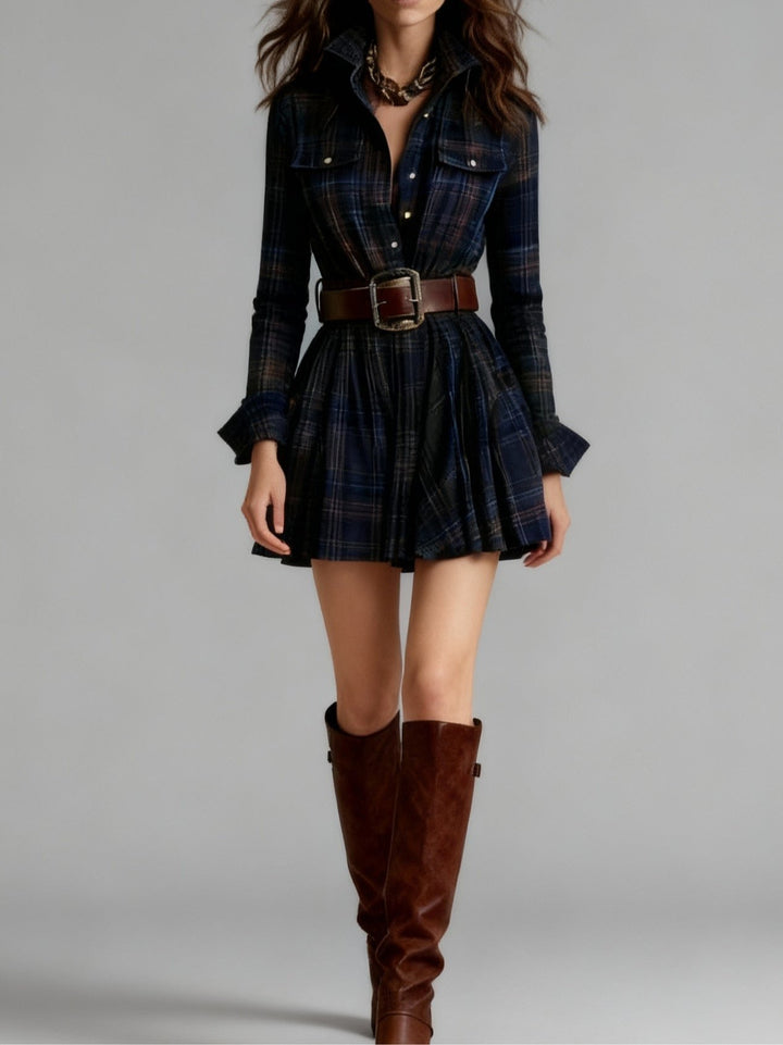 Noeline | Red and Brown Checked Mini Dress
