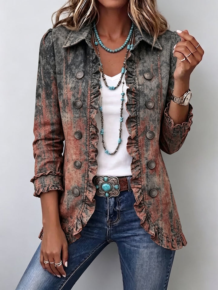 Isola | Vintage Gradient Textured Print Ruffle Jacket