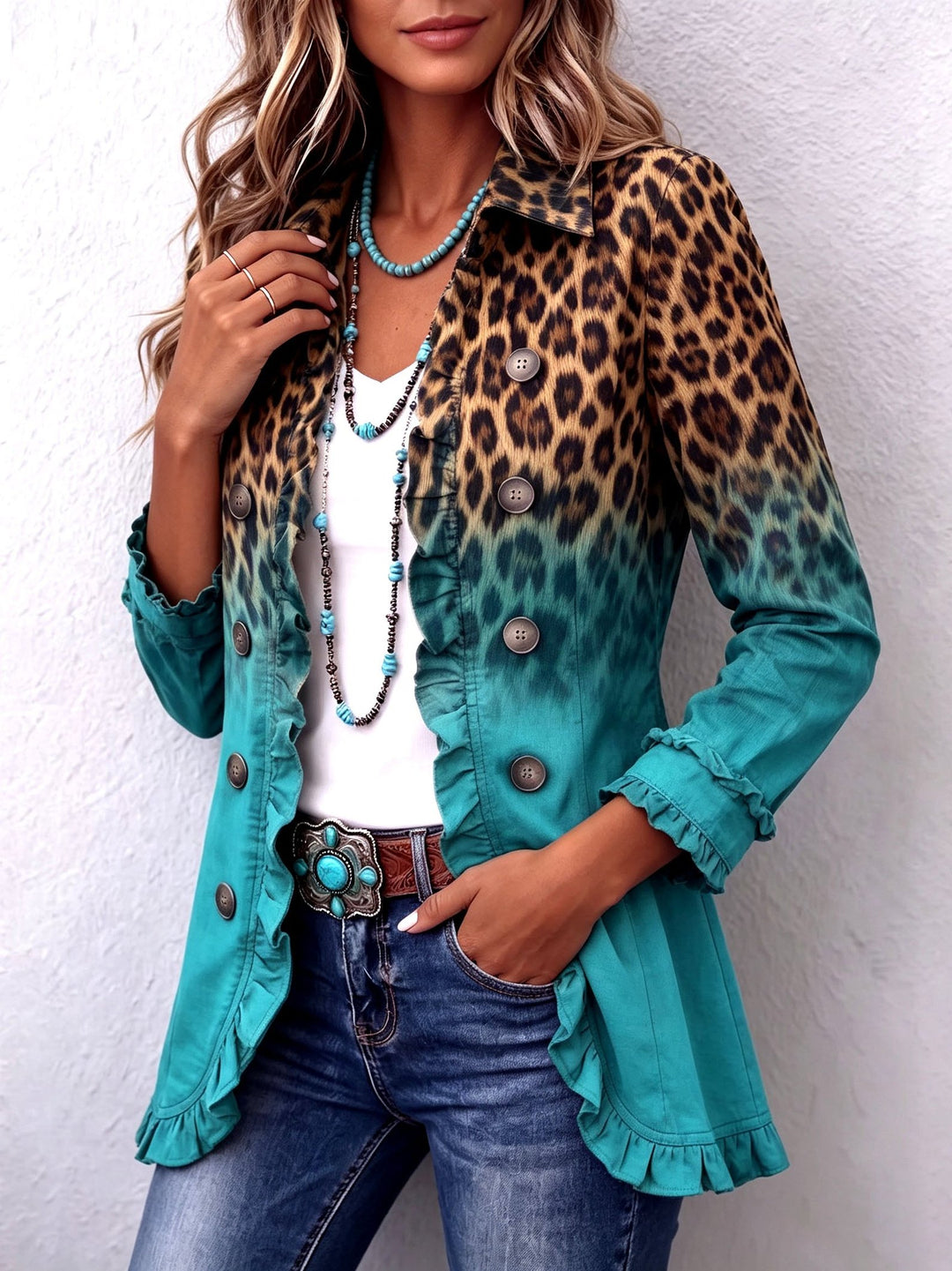 Paloma | Leopard Ombre Ruffle Blazer Jacket