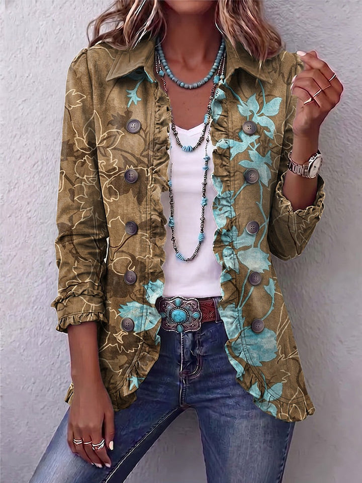 Idelette | Boho Gradient Vintage Floral Ruffle Jacket