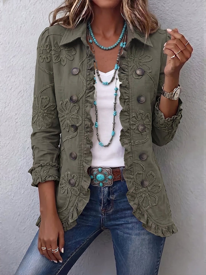 Vanita | Boho-Chic Floral Embroidered Utility Ruffled Trim Jacket