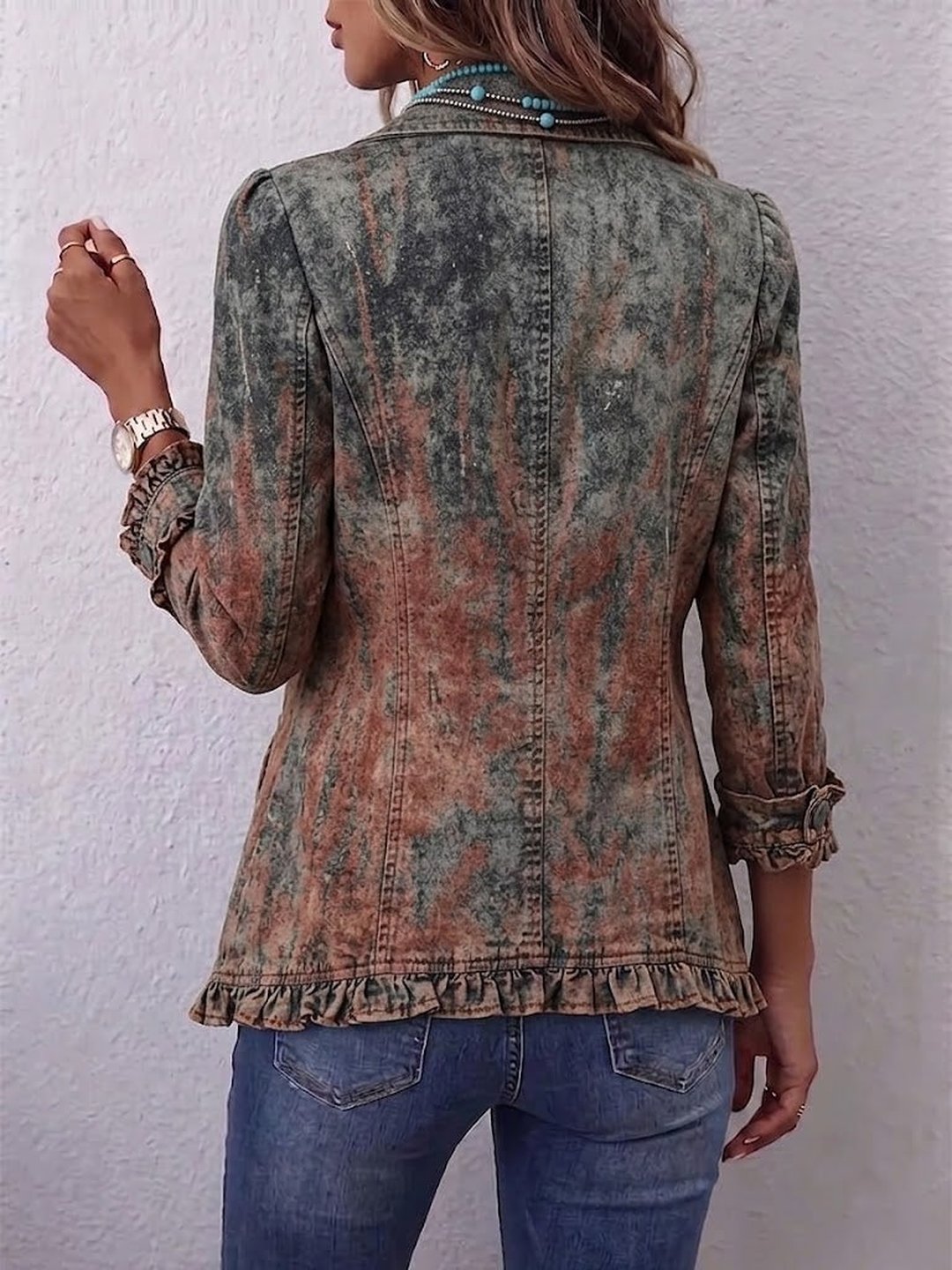 Isola | Vintage Gradient Textured Print Ruffle Jacket