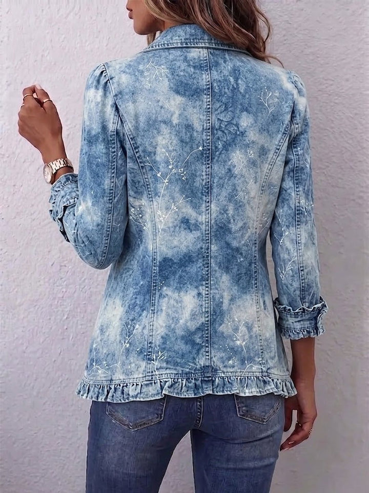Nadya | Boho-Style Gradient Vintage Botanical Print Ruffle-Detail Jacket