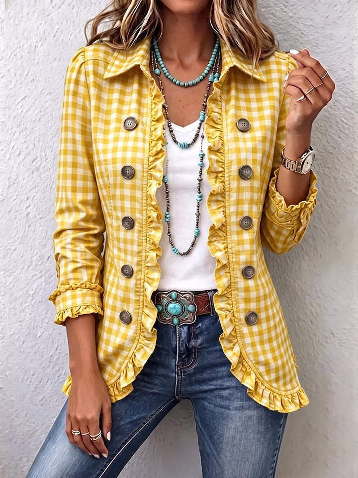 Nona | Gingham Ruffled Button-Down Jacket