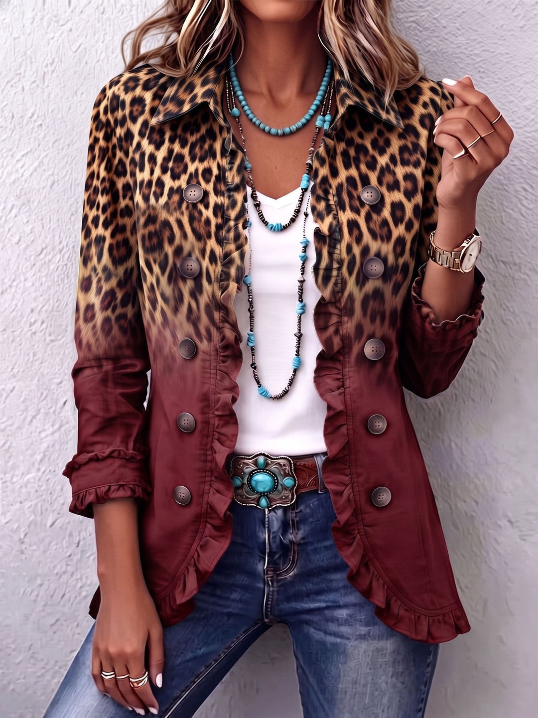 Paloma | Leopard Ombre Ruffle Blazer Jacket